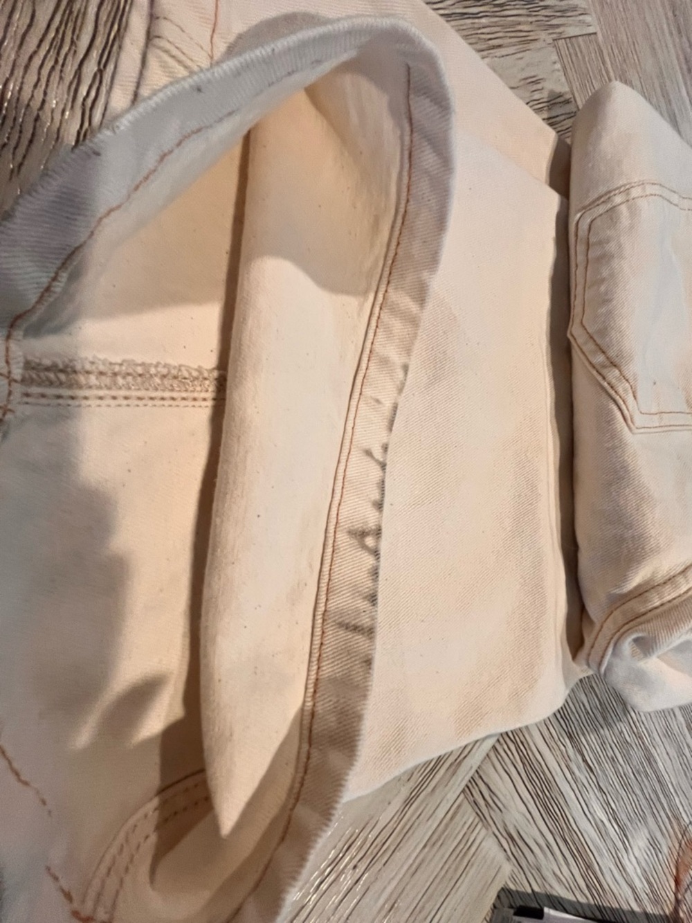 Zara High-Waist Cream 100% Cotton Wide Leg Contrast Stitch Jeans Size 6 - Picture 14 of 16